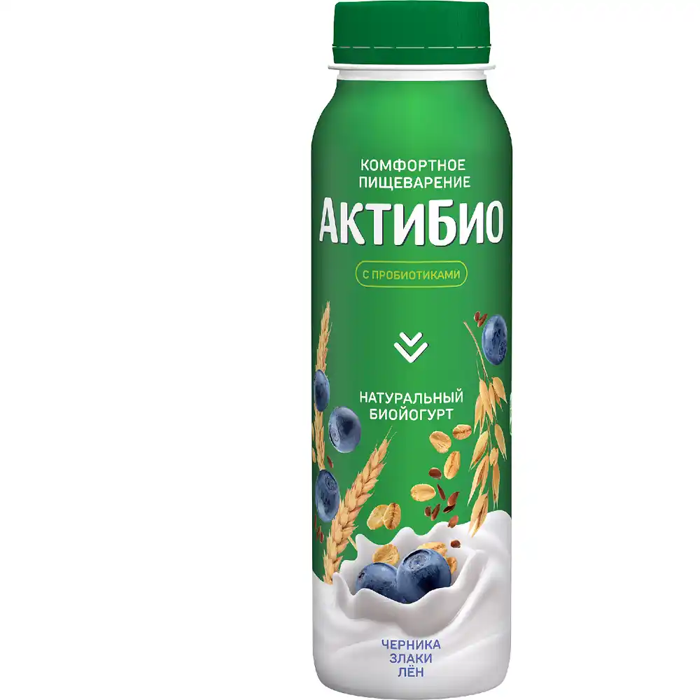 Биойогурт АктиБио Черника-злаки-лен